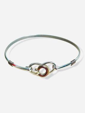 Vintage God's Heart Bangle Bracelet Two
Tone Silver Tone Copper Tone Thin Light